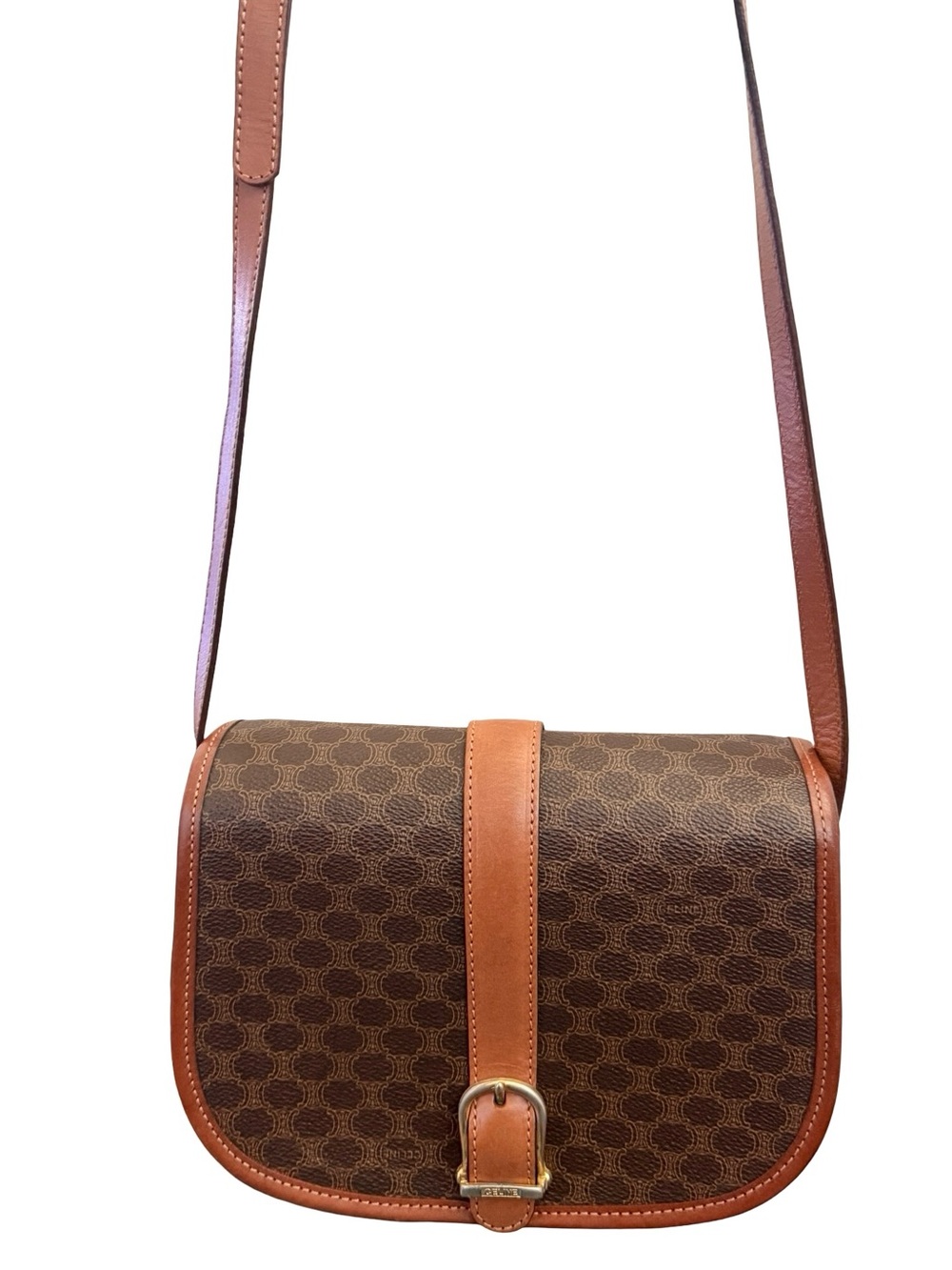 Vintage Celine Macadam Crossbody Brown PVC Leather Shoulder Bag with Back Pocket - Picture 10 of 16